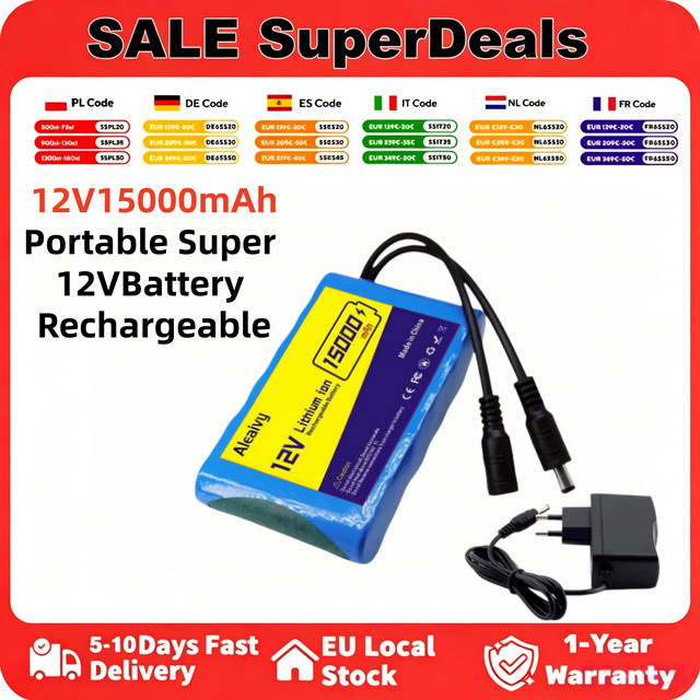 Aleaivy 12 V Lithium-Ionen-Akku 15000 mAh mit 3S2P-Schutzplatine und 12,6-V-Ladegerät in Blau - Bild 1