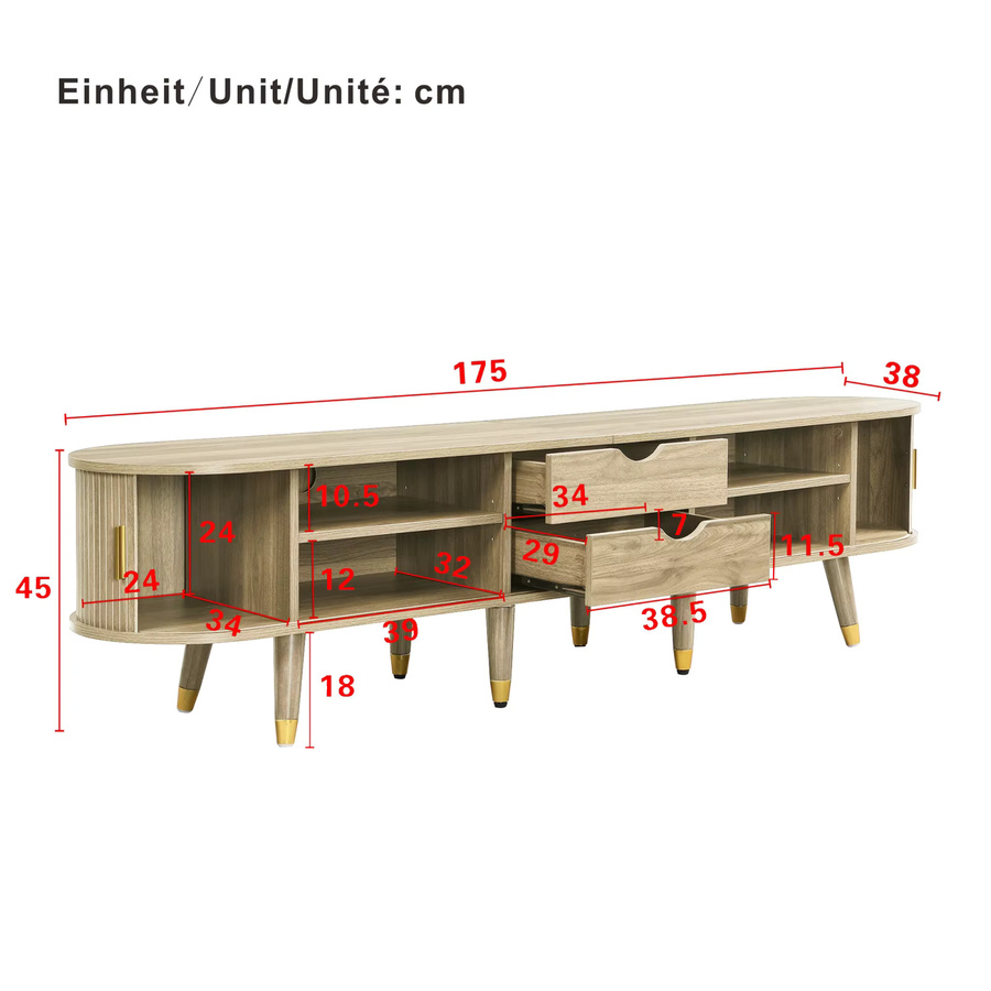 Anajqaqia TV-Schrank mit Rattan-Schiebetür und 2 Schubladen in Braun und Beige, B/T/H: 175 x 38 x 45 cm - Bild 2