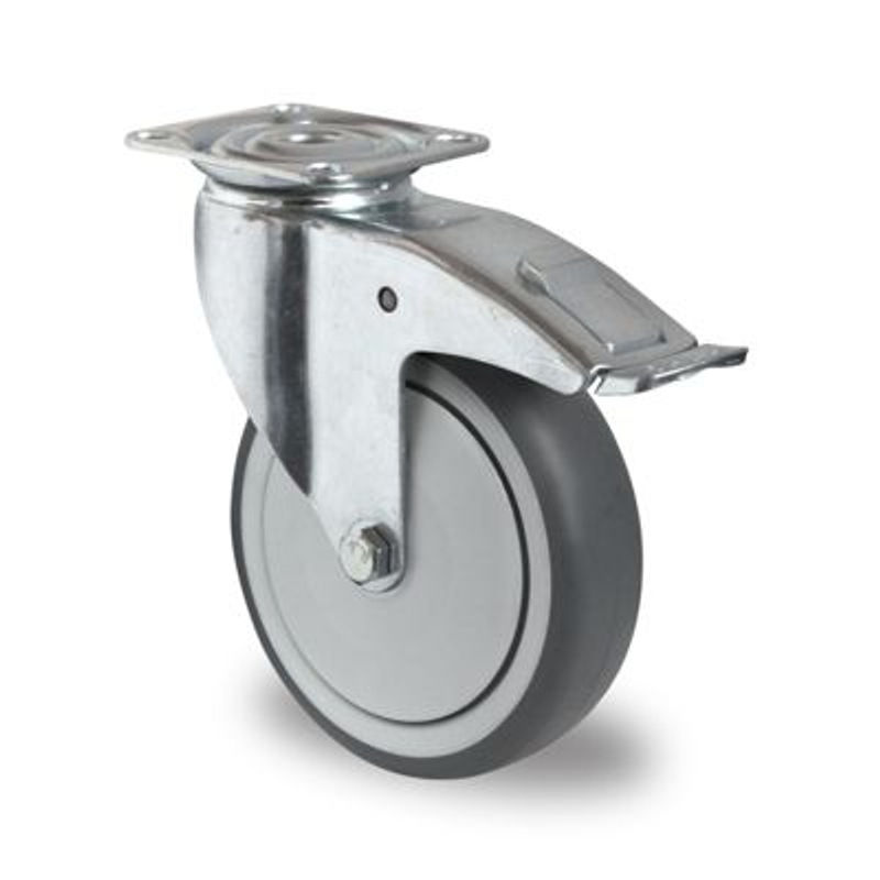 CASCOO Lenkrolle P2T2 mit Totalfeststeller, Rad-Durchmesser: 100 mm, Breite: 32 mm, grau, Kugellager, Polypropylen-Felge und Elastomer-Lauffläche - Bild 2