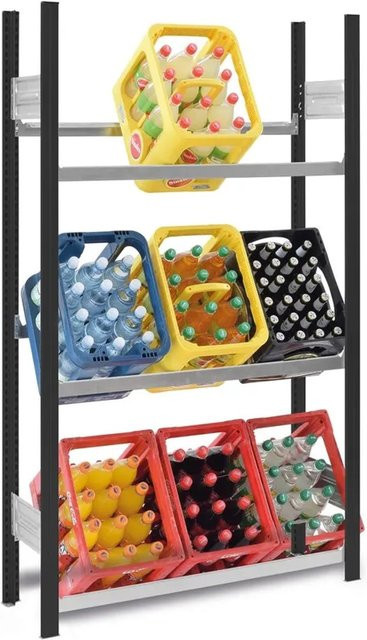 PROREGAL Getränkekistenregal Stecksystem T-Profil in Anthrazit/Verzinkt, H x B x T: 175 x 100 x 30 cm, 3 Ebenen mit 100 kg Fachlast für 9 Getränkekisten - Bild 1
