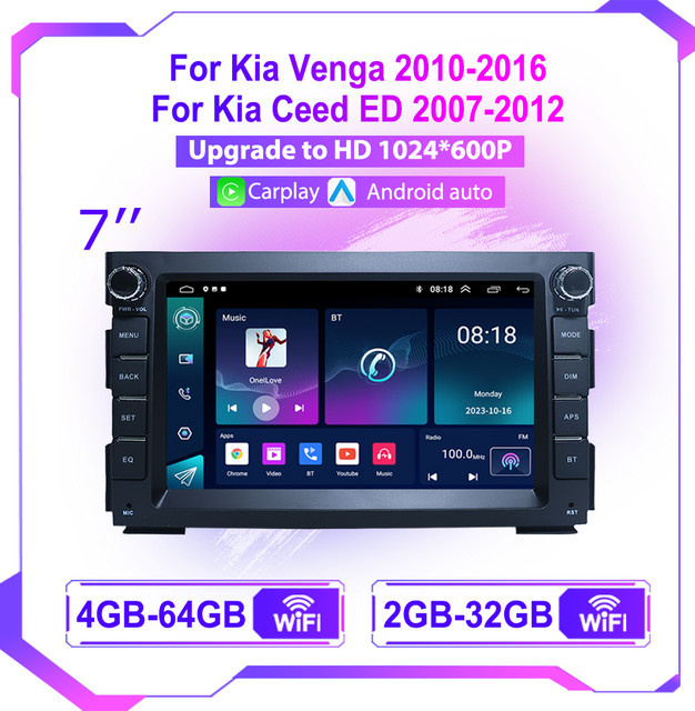 Icreative Android 13.0 Autoradio für Kia Ceed Venga 2007–2016 mit GPS-Navigation, WiFi und kabellosem CarPlay in Schwarz - Bild 1