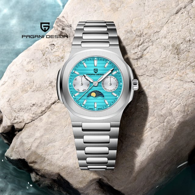 PAGANI DESIGN Armbanduhr, Quarz, Edelstahl, Blau, Chronograph, Herren - Bild 1