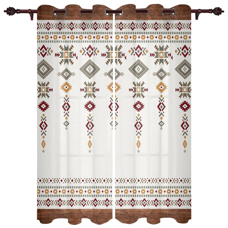 2 Stück Boho Stammes Totem Vorhänge im modernen Stil, halbtransparent, mehrfarbig, B: 85 cm, H: 200 cm - Bild 1