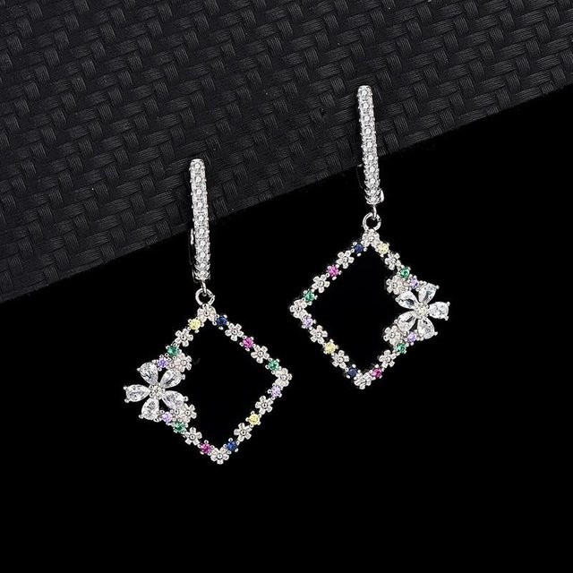 Ohrringe 925 Silber, Quadratisch, Schwarz, Diamant, Zirkonia, Damen - Bild 1