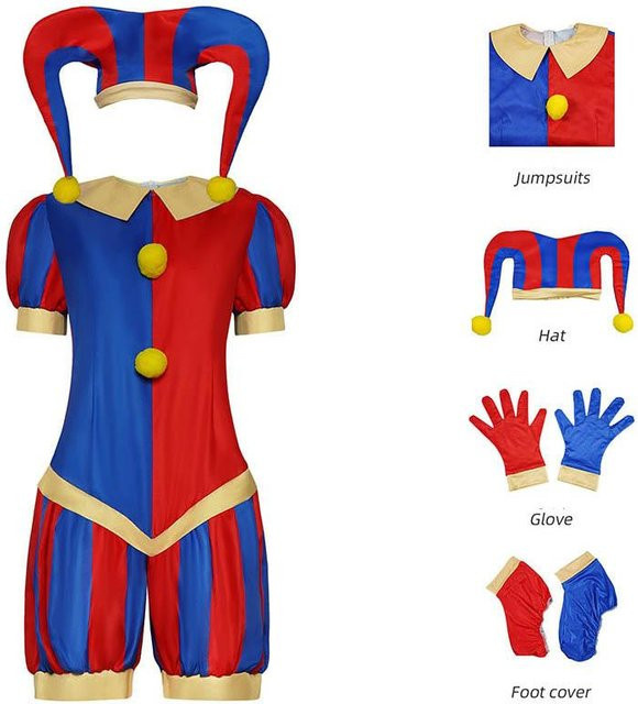 The Amazing Digital Circus Pomni Cosplay Kostüm Set, Rot & Blau, Clown, 120CM - Bild 1