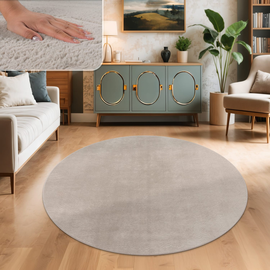 Runder Teppich Solina beige aus Polyester, waschbar und rutschfest, Durchmesser: 100 cm - Bild 2