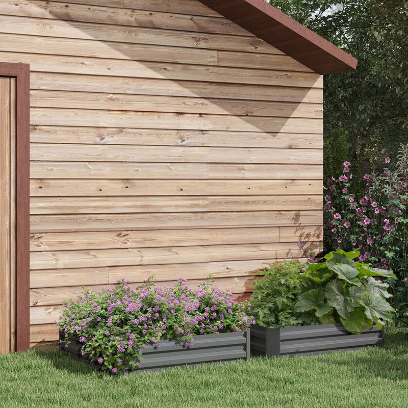 Outsunny 2er Set Hochbeet aus Stahl für Garten Balkon und Terrasse, steckbares Pflanzbeet für Blumen und Gemüse, B/T/H: 100 x 100 x 30 cm - Bild 5