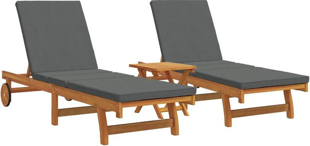 vidaXL Sonnenliegen Set aus Akazienholz mit Tisch und Kissen in Grau - Bild 1