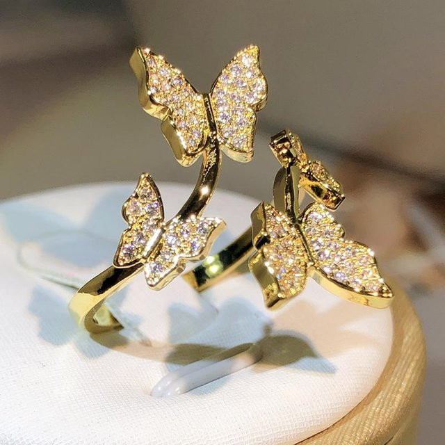 YIRAN Ring Kupfer, Weißer Zirkonia, Schmetterling Schleife, Damen - Bild 1