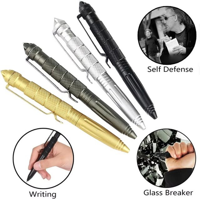 BOOIU Taktischer Multifunktionsstift aus Aluminiumlegierung in Gold mit Glasbrecher zur Selbstverteidigung und für Outdoor-Einsätze - Bild 1