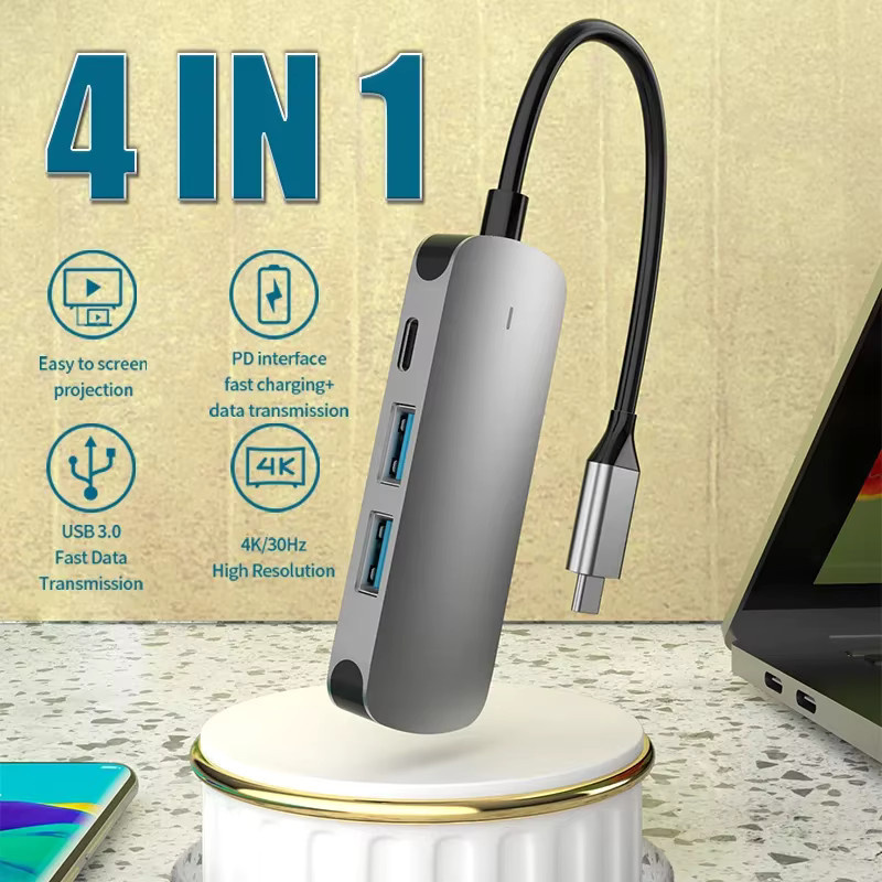 Basix USB-C-Hub Adapter in Grau mit 100 W PD Anschluss, 4K-Kompatibilität und SD-TF-Kartenleser für MacBook Air, iPad Pro und Smartphones - Bild 2
