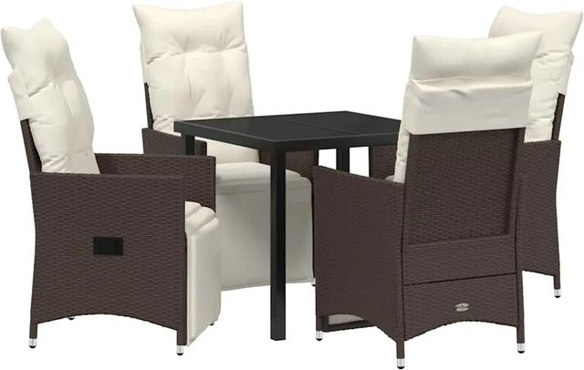 vidaXL Garten Essgruppe aus Poly Rattan in Braun mit 5-teiligem Set und Kissen - Bild 1