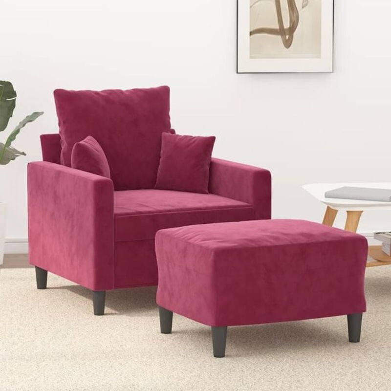 vidaxl Sessel mit Hocker in Weinrot aus Samt und Metall im modernen Design - Bild 1