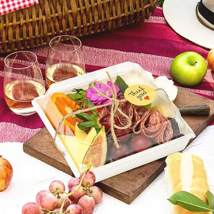 Einweg Kraftpapier-Verpackungsbox mit transparentem Deckelaufkleber in Weiß für Obst, Sandwiches und Kekse - Bild 2