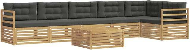 vidaXL Outdoor-Sofagarnitur 7-teilig in L-Form aus Akazienholz mit Polstern in Weiß und Anthrazit - Bild 1
