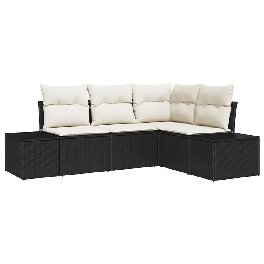 vidaXL Gartensofa-Set aus Poly-Rattan in Schwarz und Beige mit L-Form, integriertem Speicher und Polsterkissen für Garten und Terrasse - Bild 2