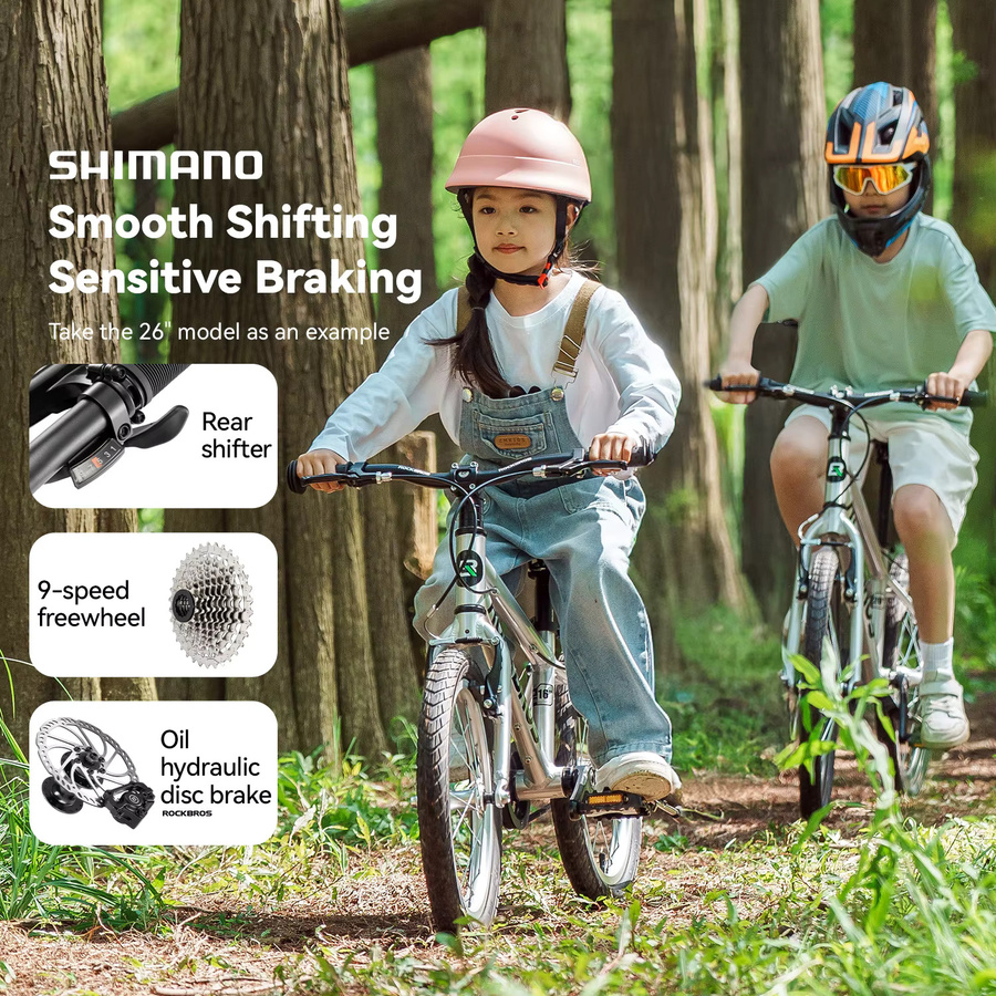 ROCKBROS Kinderfahrrad, leichter Aluminiumrahmen, 9-Gang-Fahrrad - Bild 2