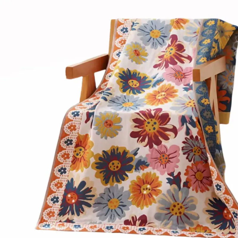 Inyahome Jacquard Baumwolldecke mit Blumenmuster in Multicolour, B/B/H: 160 x 100 x 1 cm - Bild 2
