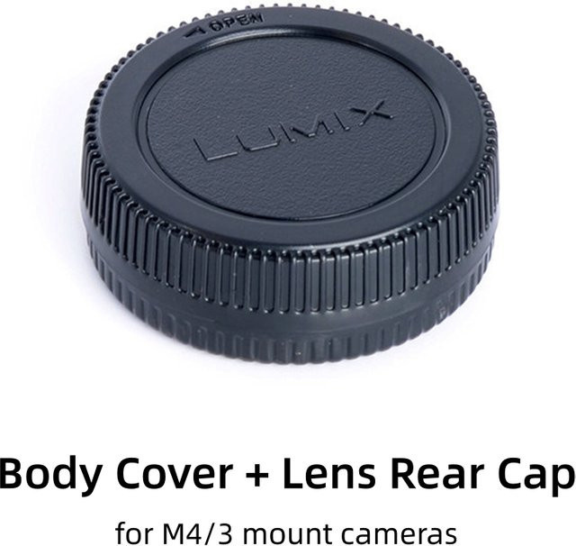 Kamera-Gehäusekappe und Objektivrückdeckel für Panasonic Lumix und Olympus Micro Four Thirds M43 in Schwarz - Bild 1