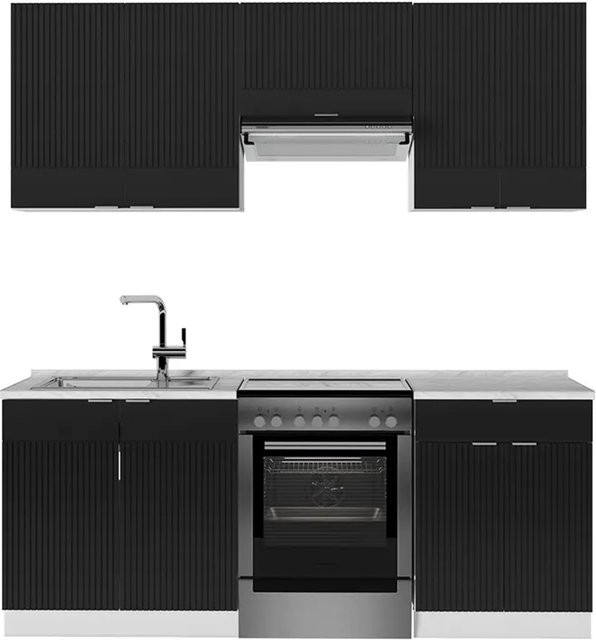 Vicco Fame-Line Küchenzeile modern in Schwarz gestreift und Weiß, Breite: 200 cm - Bild 1