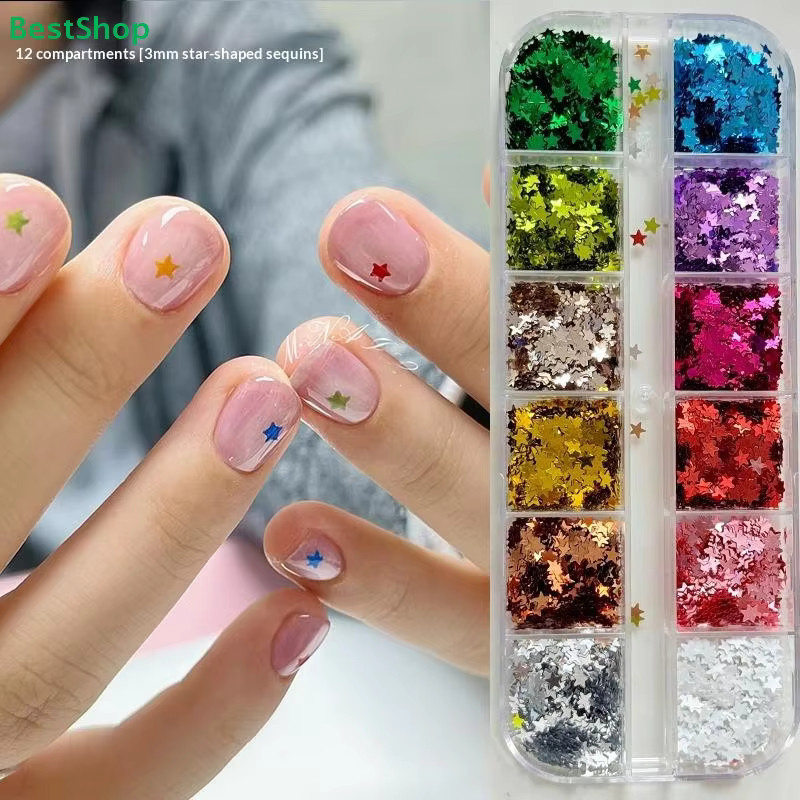 Sternförmiges Nail-Art-Glitzer-Set, Mehrfarbige Pailletten, Glänzend - Bild 1