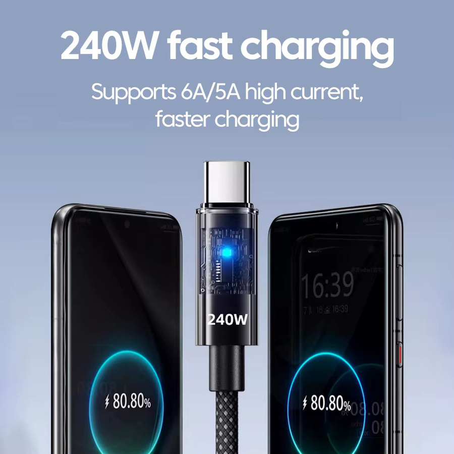 NNBILI USB-C zu USB-C Schnellladekabel 240W transparentes Typ-C Kabel für iPhone, Macbook und iPad - Bild 3