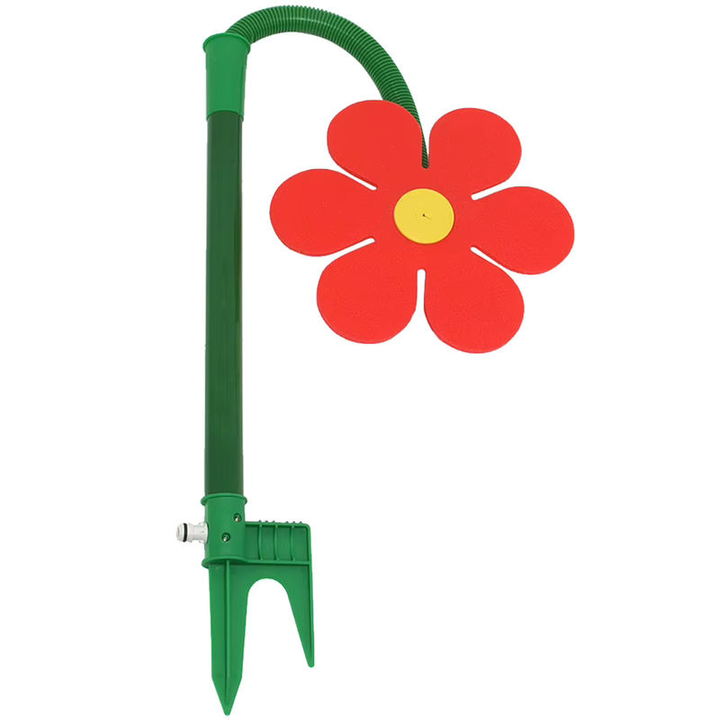 Rotierender Rasensprinkler in Blumenform mit Gänseblümchen-Design in Rot und Gelb zur Gartenbewässerung - Bild 3