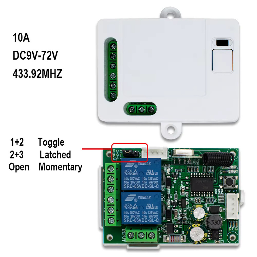 Scimagic-RC Drahtloser Schalter mit 433MHz RF Fernbedienung und 2-Kanal Relaismodul für DC 12V 24V 9-72V zur Steuerung von Garage, Vorhangmotor, Licht und Haushaltsgeräten - Bild 2