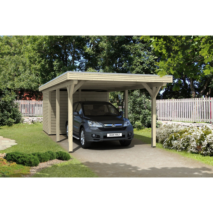 Skan Holz Flachdach-Einzelcarport Spessart aus Fichten-Leimholz mit Abstellraum, Farbe: beige, B/T: 355 x 846 cm, Höhe: 243 cm - Bild 4