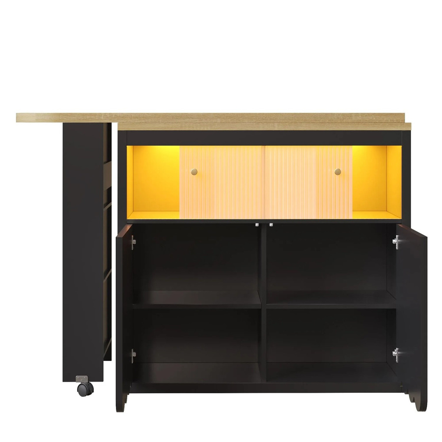 okwish Bartisch mit ausziehbarem Stauraum und LED Beleuchtung in Schwarz und Natur, B/T/H: 205 x 39 x 100 cm - Bild 2