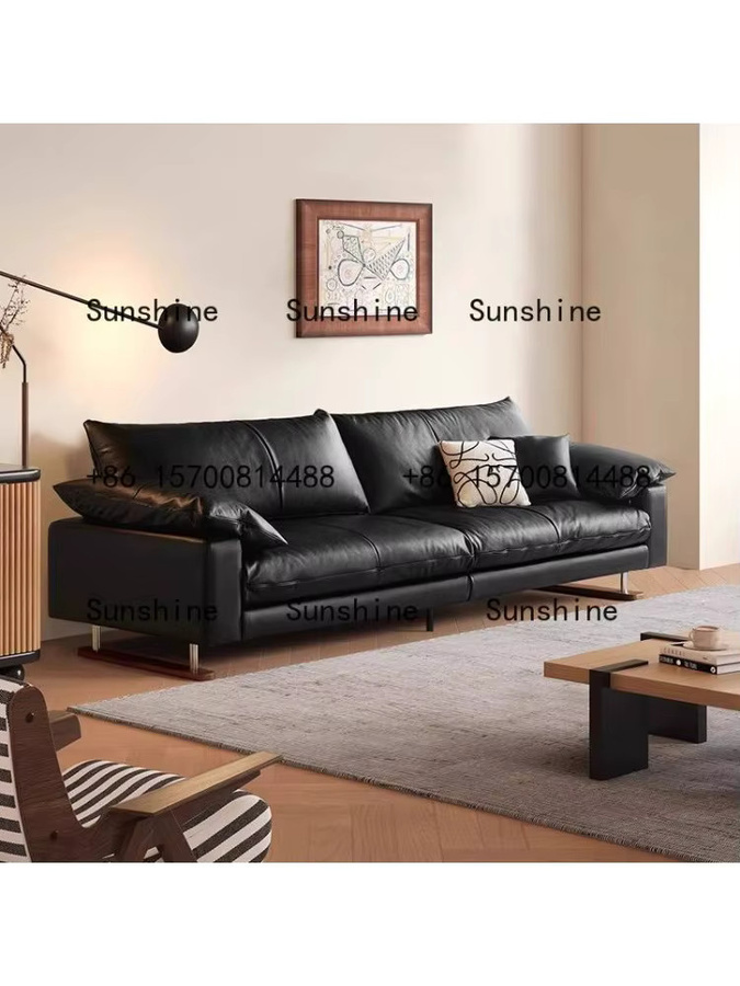 Divano Da Soggiorno Vintage-Lounge Sofa aus echtem Leder in Schwarz mit massivem Holzgestell - Bild 5