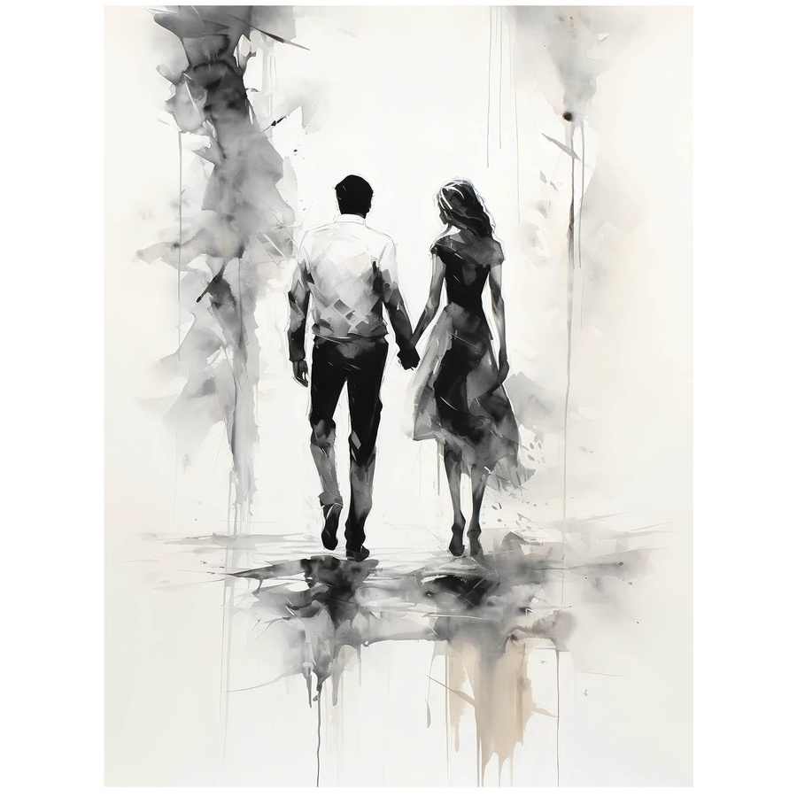 Schwarz-Weiß-Intimität Wandbild von iKable in Schwarz-Weiß, minimalistisches Design, Holzrahmen Helleiche, B/H: 50 x 70 cm - Bild 2