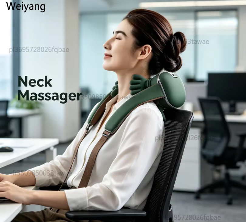 NUOYING Elektrisches Heiz-Knetmassagegerät für Nacken und Schultern in Grün zur Schmerzlinderung und Entspannung - Bild 3