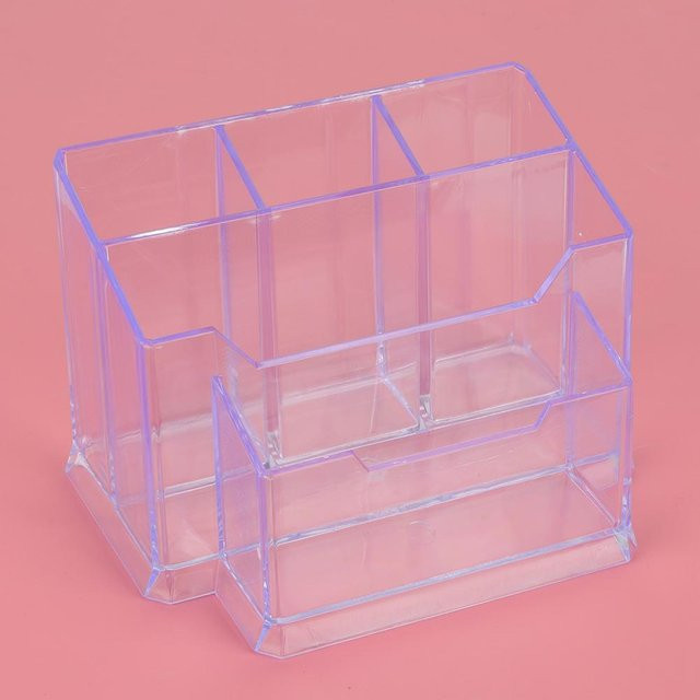 Igeteck Multifunktions-Stiftehalter aus Kunststoff mit Kartenbox in Transparent Weiß - Bild 1