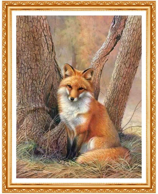FIYO Diamantstickerei Der Fuchs unter dem Baum, Handarbeit Diamantmalerei im Kreuzstich, Beige/Multicolor, B x H: 30 x 20 cm - Bild 1