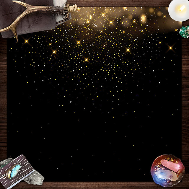 VIKAMA Altartuch Starlight Tarot Schwarz-Gold minimalistisches Stardust Tischtuch für Zeremonien und Meditation - Bild 1