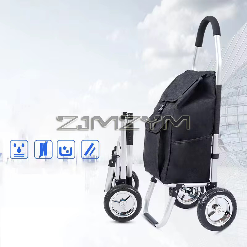 Zusammenklappbarer Klettertreppen-Einkaufswagen von ZJMZYM in Blau mit Tasche und leisen Rollen - Bild 3