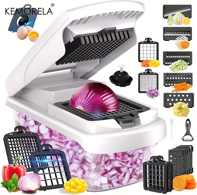 KEMORELA 14-in-1 Multifunktionaler Gemüseschneider und Lebensmittelzerkleinerer mit Behälter in Schwarz oder Weiß - Bild 1