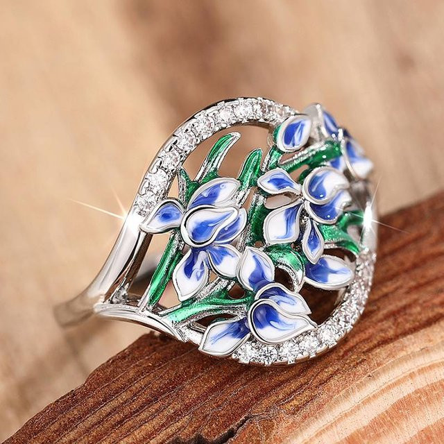 Huitan Damenring, Kupfer, Blaue Blume, Zirkonia, Weiß - Bild 1