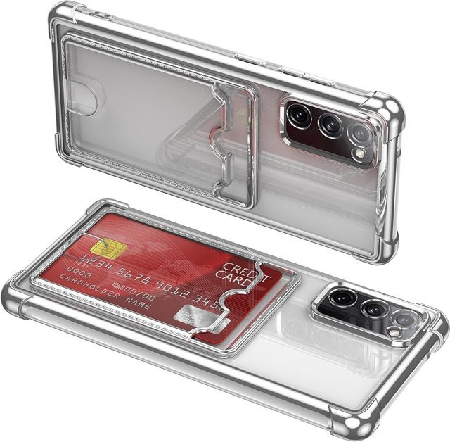 Stoßfeste Handyhülle mit Kartenetui für Samsung Galaxy S25 S24 S23 S22 S21 S20 Ultra Plus FE, transparent, galvanisiertes Panzer-Cover - Bild 1