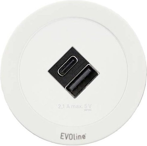 EVOline Tischanschlussfeld Weiß mit Schutzkontakt, USB-A und USB-C (3.0) - Bild 1