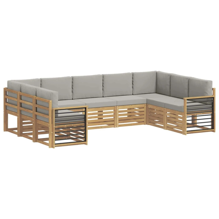 vidaXL Ecksofa Set 9-teilig in Weiß und Hellgrau mit Akazienholz-Gestell und Polsterkissen, B/T/H: 304 x 187,5 x 73 cm - Bild 2