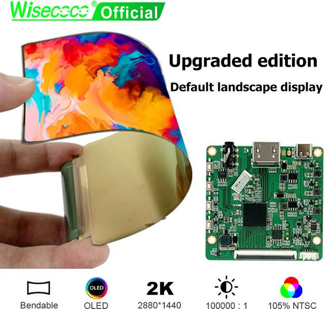 Wisecoco 6 Zoll flexibles OLED Display mit 2K-Auflösung 2880 x 1440 Pixeln in Multicolour für Raspberry Pi, PS4 und TV-Box - Bild 1