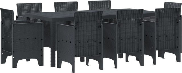 vidaXL 9-teiliges Garten Essset aus Poly Rattan in Anthrazit - Bild 1