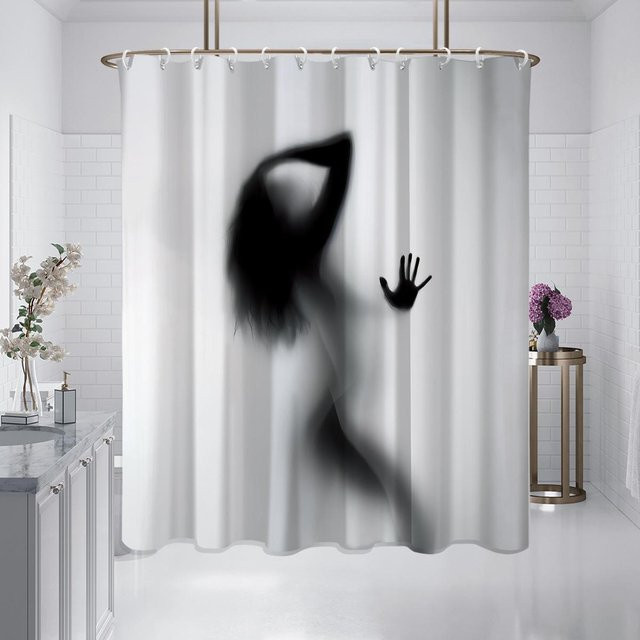 Moderner Duschvorhang mit abstraktem Menschlicher Schatten Druck, wasserdicht und schimmelresistent, B/H: 180 x 180 cm - Bild 1
