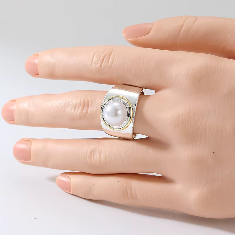 YoYo Ring, Vintage, Bicolor, Perle, Damen - Bild 2