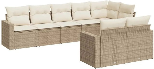 vidaXL 8-teilige Garten-Sofagarnitur in L-Form aus Poly-Rattan in Beige mit Kissen und Stauraum - Bild 1