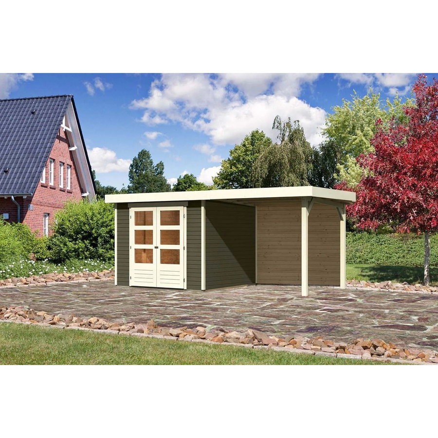 Karibu Holz-Gartenhaus Boras mit Flachdach in Terragrau, modernes Design, B: 242 cm, T: 238 cm, H: 211 cm - Bild 2