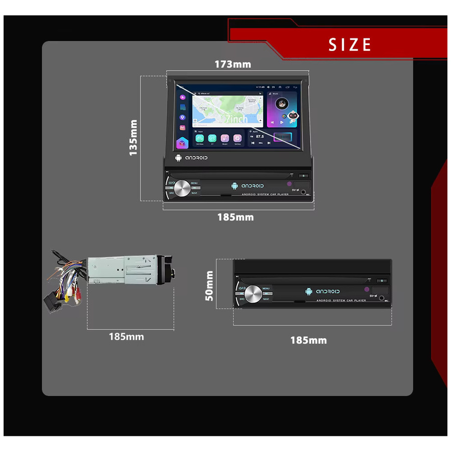 Podofo Android 1 Din Autoradio mit 7 Zoll Display, Carplay, Android Auto, GPS, WiFi, Bluetooth, USB und Rückfahrkamera in Schwarz - Bild 3