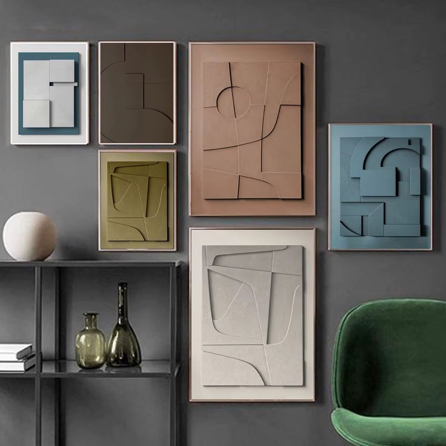 Moderne Wanddekoration mit abstrakter Textur und 3D-Geometrie als Leinwanddruck in Schwarz und Weiß im minimalistischen Design - Bild 2